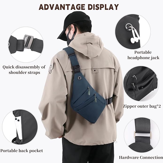 Crossbody Travel Bags for Women, New Theft Proof Safe Slim Sling Travel Purses, Personal Flex Shoulder Bag for Men Women