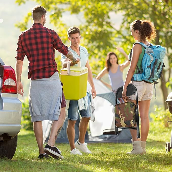 Mini Padded Folding Chairs, Garage Stool, Portable Camping Chair with Cushion, Lightweight Lawn Chair, for Outdoor Sports Events, Patio, Fishing, Hiking, Hunting, Picnic, Beach (Camo Green)