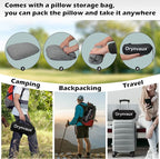Memory Foam Camping Pillow - Lightweight & Portable Small Travel Pillow for Airplane & Train Travel, Camping, Backpacking, Removable Washable Cover, Easy to Clean, Includes Storage Bag