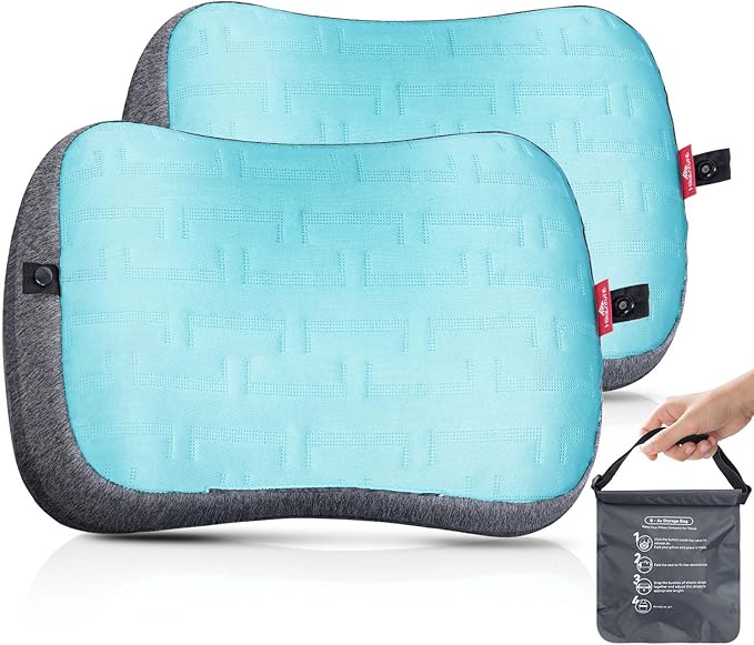 Hikenture Beach Pillow for Sand 2-Pack, Washable Inflatable Pillows for Pool, Portable Camping Pillows with Removable Cover, Soft Air Sand Pillow Built-in Sandbag