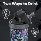 24 oz Halloween Insulated Water Bottle: Meoky Stainless Steel Water Bottle with 2-in-1 Straw and Spout Lid - Leak Proof, Fits in Car Cup Holder, Halloween Gifts for Women Men, Ghost Bloom