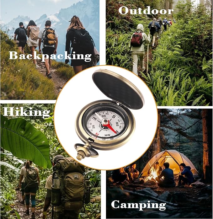 Vintage Pocket Compass Classic Pocket Watch Case Design Portable Compass for Hiking Outdoor Camping Motoring Boating Backpacking Survival Emergency