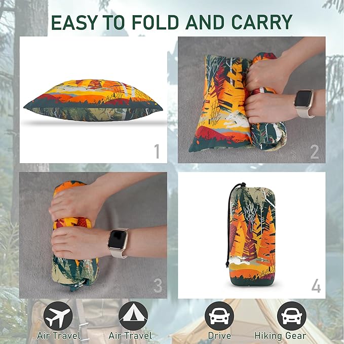 Camping Pillow Shredded Memory Foam Travel Pillows for Sleeping Compressible Lightweight Camp Pillow Washable Backpacking Pillow for Camping & Hiking Firm Supportive Small Pillow for Travel
