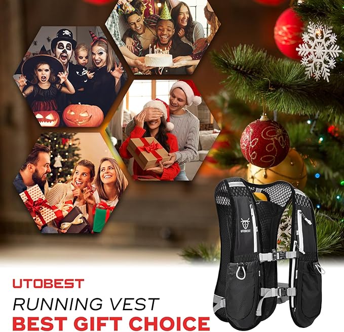 UTOBEST Running Vest, 5L Hydration Vest Lightweight, Breathable and Sweatproof Running Backpack, Adjustable Running Hydration Vest for Trail Running Marathon Race Jogging Cycling