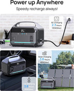 Portable Power Station 600W (1200W Peak), 288Wh (90,000mAh) LFP Battery Solar Generator, 2hrs Fast Charging, 8.7LB Power Bank with AC Outlets for Outdoor Camping, RV & Home Emergency (Solar Optional)