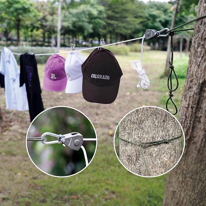 Vigorport Retractable Travel Clothesline, Portable Clothes Line Heavy Duty Rope Pully System with Carabiner for Outdoor Camping, Cruise Ships, Indoor Backyard, Balcony (White, 19Ft)