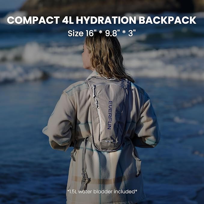 EVERFUN Hydration Backpack Running Vest Small Hiking Water Backpack with 1.5L Water Bladder for Women Men, Lightweight Reflective Dayhike Hydro Pack for Trail Running, Biking, Race, Marathons