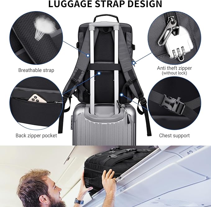 WITZMAN Travel Laptop Backpack for Men Fit 16 inch Computer Carry-on Airline Approved with USB Charging Port(B716 Silvery Grey)