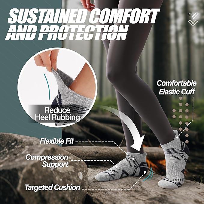 ANTSANG 6 Pairs Merino Wool Ankle Hiking Running Socks Compression Thick Cushion Breathable No Show Socks for Men Women