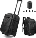 Fiordcase Vacuum Rolling Backpack with Vacuum System, Pump and Charging Port, Carry On Luggage with Vacuum Seal Bag, Wheels, TSA Lock, Travel Suitcase with Vacuum Compression Bag for 17" Laptop