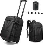 Fiordcase Vacuum Rolling Backpack with Vacuum System, Pump and Charging Port, Carry On Luggage with Vacuum Seal Bag, Wheels, TSA Lock, Travel Suitcase with Vacuum Compression Bag for 17" Laptop