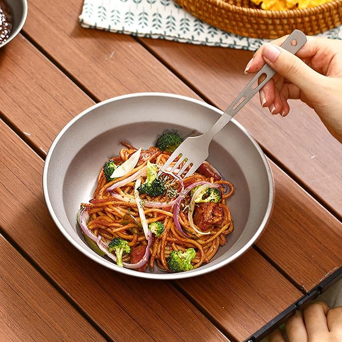 Titanium Flatware Knife Fork Spoon Set Camping Utensils Carrying Bag Cutlery