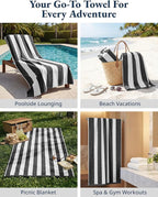 LANE LINEN Beach Towels 6 Pack - 520 GSM Beach Towel (30" x 60") – 100% Cotton Soft, Thick & Highly Absorbent Pool Towels for Hotel Airbnb Spa - Quick Dry Cabana Stripe Large Towel - Tropical Escape