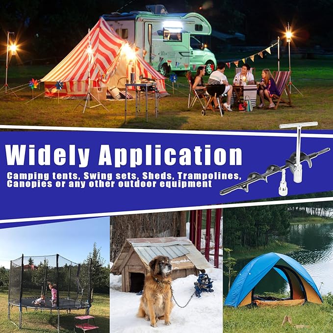 Eazy2hD 6 Pack Tent Stakes Heavy Duty, 15 Inch Ground Anchors Screw in, Metal High Winds Trampoline Stake with Nut and Tool, Spiral Anchor Kit for Camping, Swing Set, Mobile Home, Car Ports