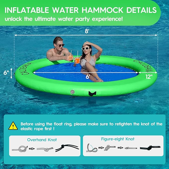 Round Floating Ring Inflatable Water Hammock Heavy Duty River Floats Lake Raft for Adults Tanning Pool Lounger Float Island Platform Pad Mat for Party