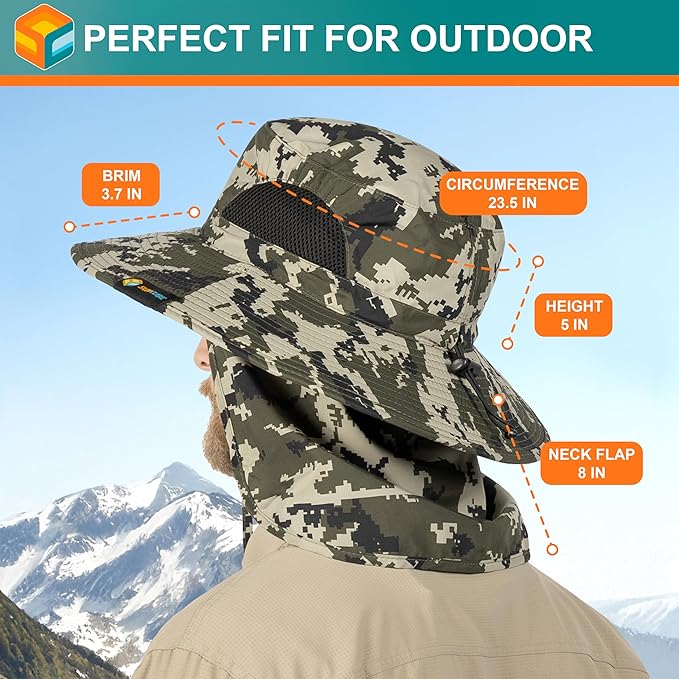 SUN CUBE Wide Brim Sun Hat Men Women, Fishing Hats Sun UV Protection, Mens Hiking Bucket Hat Safari Beach Boonie, UPF 50+