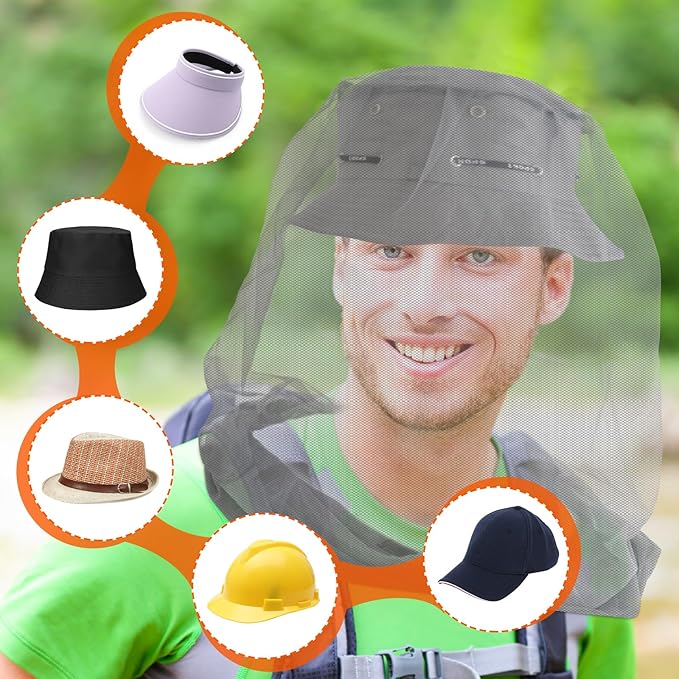 South to East Premium Mosquito Head Net for Insect 2 Pack, Ultra Large & Long, Extra Fine Holes, Fly & Bug Protection Gear for Camping, Hiking, Fishing, Gardening, Safari, Fit All Hats, Grey