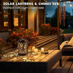 Solar Lanterns with Wind Chimes - Garden Decor Set Includes Greeting Card & Gift Wrap Paper, Patio Yard Birthday Gifts for Women, Solar Lanterns Outdoor Waterproof (Hummingbird)