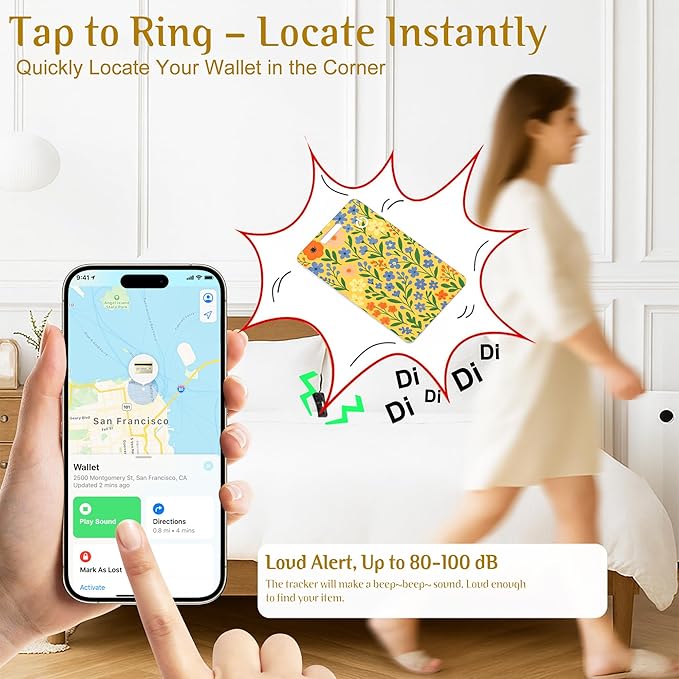 Wallet Tracker Card (iOS Only), Rechargeable Bluetooth Smart Tracking for Apple Find My Compatible Anti Tracker for Men Women Slim Item Locator for Purse Passport Key Luggage Tag (1Pcs/Orange FLR)