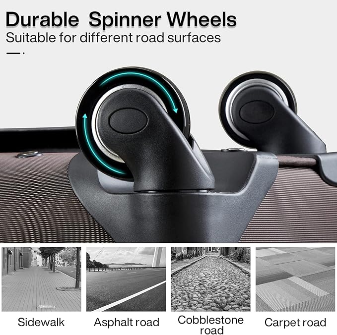 Hanke 20/24/28 Inch 3 Piece Luggage Set with Spinner Wheels Expandable Luggage Large Suitcases with Wheels Softside Checked Luggage Rolling Suitcase with Lock Lightweight Travel Luggage.(Coffee)