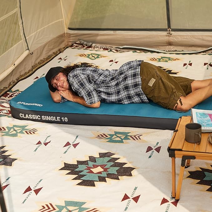 FUNDANGO Camping Self-Inflating Sleeping Pad, Single Twin Size air Foam Mattress Cot with Pump Sack for Tents Car Van Outdoor Home