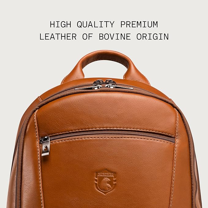 Nordweg Leather Laptop Backpack NW074B – Lightweight Daypack for Work, Travel & College – Fits Laptops up to 15.6” (Caramel)