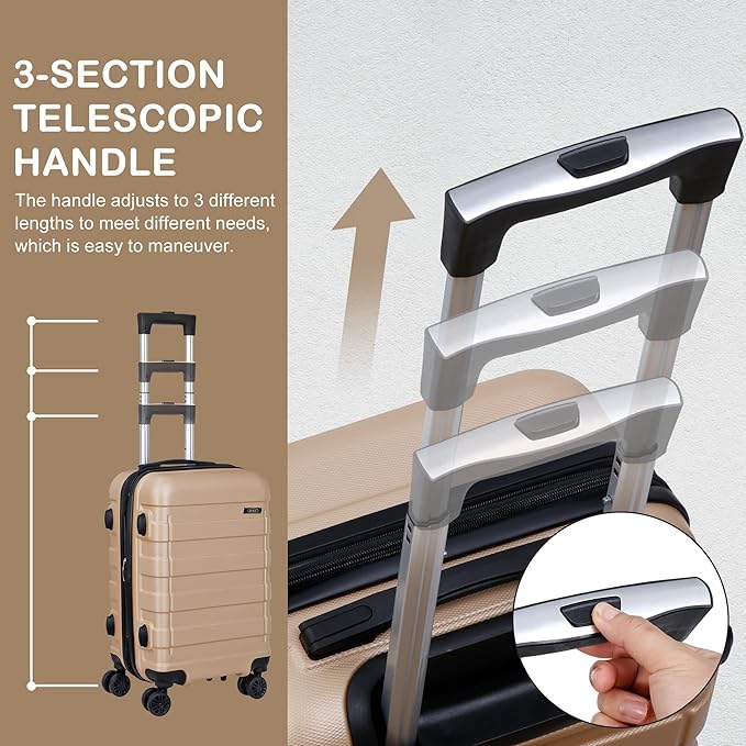 SUPER DEAL 21 Inch Expandable Suitcase Hardside Carry On Travel Luggage with Spinner Wheels Height Adjustable Handle, Champagne