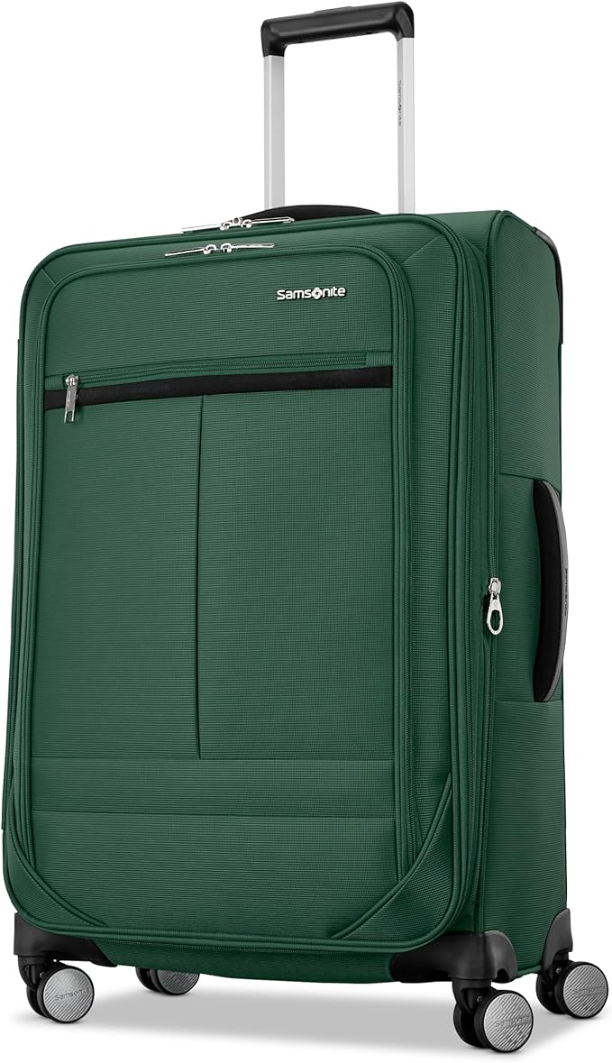 Samsonite Soft-Sided 25-Inch Lightweight Medium Checked Expandable Element Suitcase: Durable, 360° Spinner Wheels, Adjustable Telescopic Handle, 2 Front & 1 Side Pocket- Bistro Green