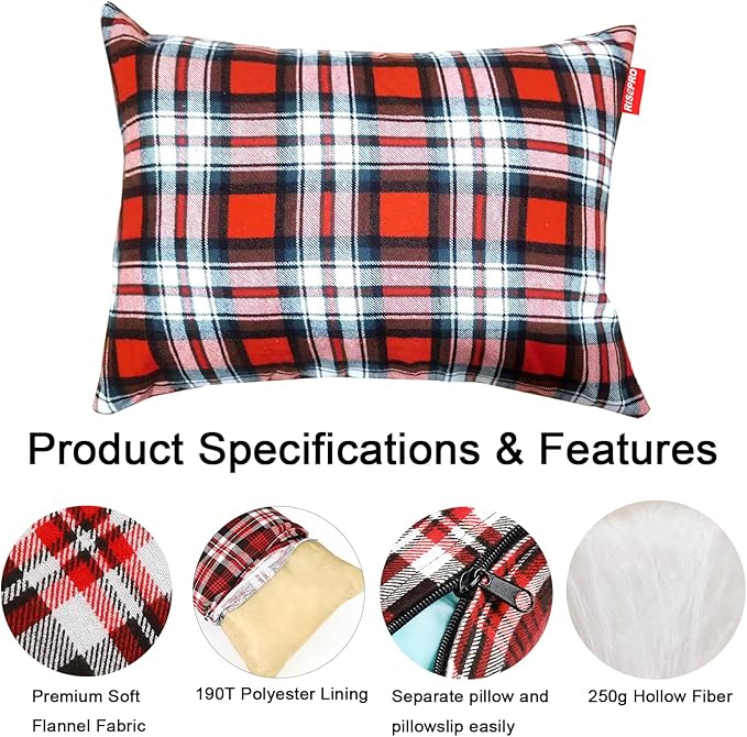 Outdoor Camping Pillow Lightweight, Compressible, Flannel Travel Pillow Cases, Washable Removable Pillow Cover Camping and Backpacking Red