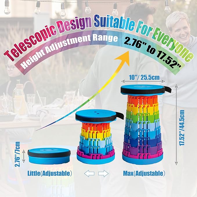 2025 2PCS Upgraded Collapsible Stool Thickened Set, Portable Stool Folding Stools, Foldable Chair for Camping Fishing Hiking BBQ and Outdoor Activities - Max 500lbs (Rainbow)