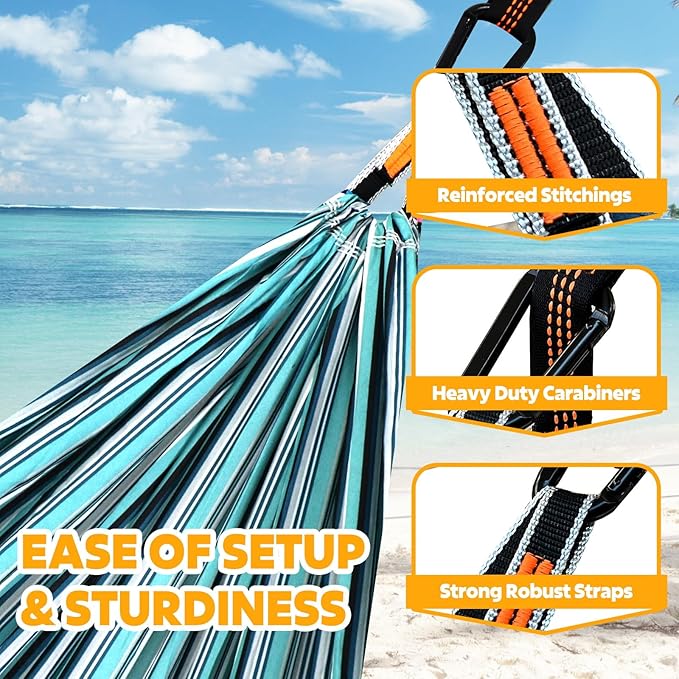 NATUREFUN Ultra-Light Travel Camping Hammock | 300kg Load Capacity,Breathable,Quick-Drying | 2 x Premium Carabiners,2 x Nylon Slings Included | Outdoor Indoor Garden