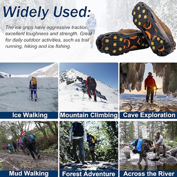 Ice Cleats Snow Traction Cleats for Shoes and Boots Anti Slip Crampons 11 Studs Rubber Walk Traction Grippers Non-Slip Overshoe for Women Men Walking on Snow and Ice