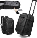 Vacuum Rolling Backpack with Vacuum System, Built-in Pump and Charging Port, Carry On Luggage with Vacuum Seal Bag, Wheels, Travel Suitcase with Vacuum Compression Bag for 17" Laptop
