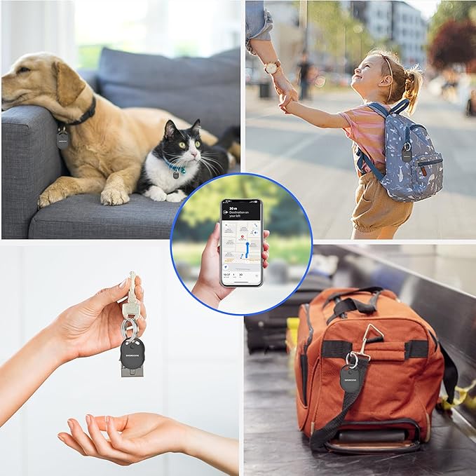 Tracker Tags-6 Pack [Apple MFI Certified], Smart Bluetooth Tracker Works with Apple Find My APP (iOS Only, Not for Android), Key Finder and Item Locator Smart Tag for Keys, Luggage, Backpack(Black)
