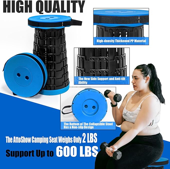 2025 2PCS Upgraded Collapsible Stool Thickened Set, Portable Stool Folding Stools, Foldable Chair for Camping Fishing Hiking BBQ and Outdoor Activities - Max 500lbs (Blue)