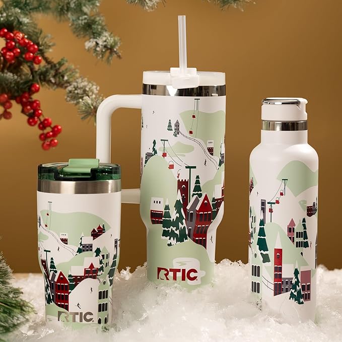 RTIC 30oz Essential Tumbler with Lid, Ceramic Lined, Insulated, Stainless Steel, Metal, Double Wall Vacuum-Insulation, Travel Cup for Iced Coffee, Tea, Hot and Cold Drink, Apres Ski