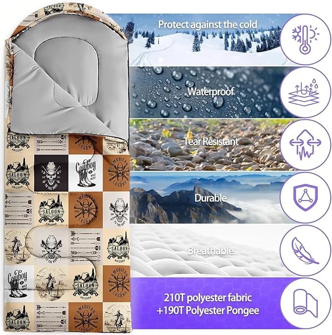 Sleeping Bags for Adults and Kids，3D Printing Camping Sleeping Bag for Girls Boys Lightweight Waterproof Cold/Warm 3-Season，Outdoor Travel with Compression Bags