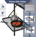 REDCAMP 36x24 Folding Grill Table for Outside with 2 Side Tables, Lightweight Portable Metal Aluminum Outdoor Grill Table with Adjustable Height Legs, Great for Camping Picnic Cooking BBQ, Black 3ft