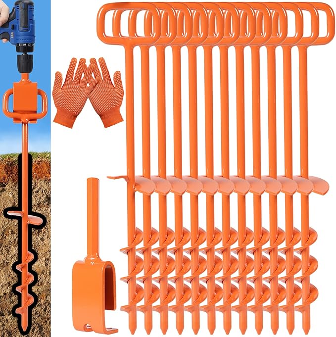 16In Tent Stakes, Ground Anchors Screw in, with 1PCS Tent Stakes Heavy Duty Adapter, for Screw Ground Anchors, Tree Straightening Kit, Anchors Tent, Mobile Home Anchors (Color : Orange, Size : 12PCS