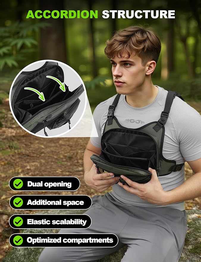 Chest Bag for Men with Expandable Accordion Structure, Running Vest for Outdoors, Chest Pack for Cycling, Hiking