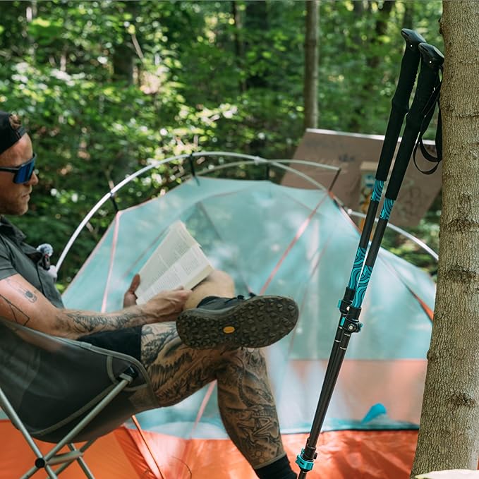 Adjustable Carbon Fiber Trekking Poles – Lightweight Hiking Poles with Quick Lock, Collapsible Walking Sticks for Backpacking, Camping, Glacial Wave Strider X for Climbing & Travel