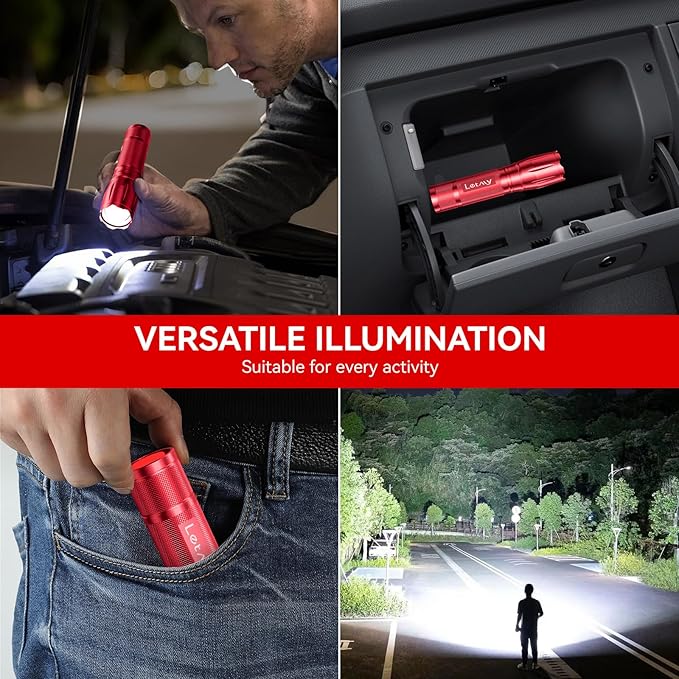 LETMY Tactical Flashlight - 2 Pack Bright Military Grade Flashlights High Lumens - Portable Handheld Flash Light, 5 Modes Zoomable Waterproof Flashlights for Home Emergency Camping- Red