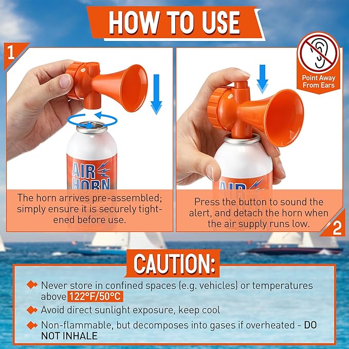 1 Pack Large Air Horn for Safety 3.5oz, 122dB Very Loud Marine Air Horn for Boat, Coast Guard Approved, Great for Boat & Marine Safety, Sporting Events, Travels, Hiking (Orange)