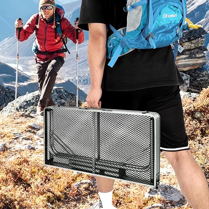 REDCAMP Folding Portable Grill Table for Outside, Lightweight Aluminum Metal Grill Stand Table for Camping Cooking BBQ RV Picnic,Easy to Assemble with Adjustable Heights Legs,Silver 32”x32”