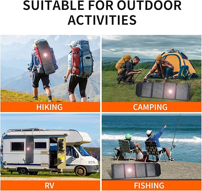 60W Portable Solar Panel,60 Watt Foldable Solar Panels Chargers with QC3.0 USB-A USB-C DC5521,IP67 Waterproof Power Emergency for Small Power Station Camping Hiking Outdoor Activities