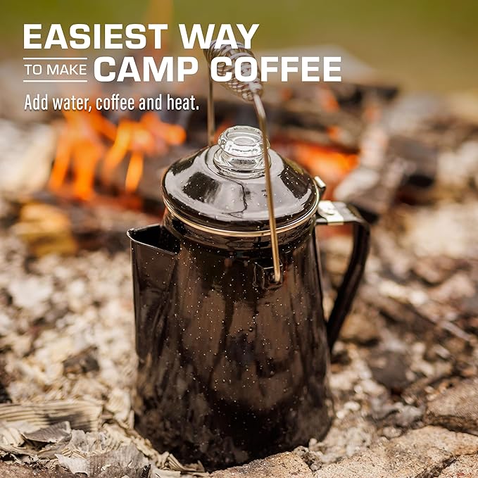 COLETTI Classic Percolator Coffee Pot — Coffee Percolator, Camping Kettle – The Original Camping Coffee Pot, Now Modernized – For Campsite Brewmasters Everywhere [Black Enamel, 12 Cup]