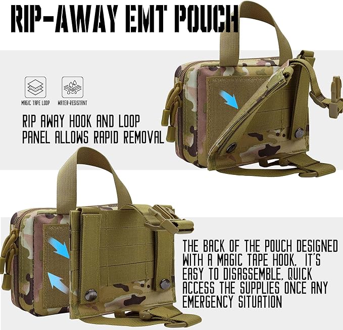 Upgrade Molle Rip Away Ifak Pouch, Tactical Small Belt First Aid Pouch Medical Utility EMT Pouch Only