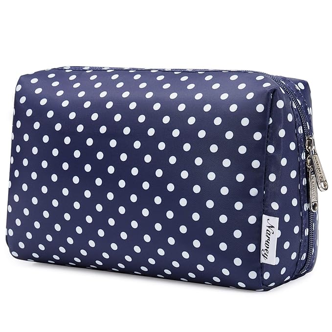 Narwey Cute Makeup Bag Travel Cosmetic Bag Organizer Toiletry Bag Make Up Bags with Compartments for Women Girls (Large, Polka Dot)