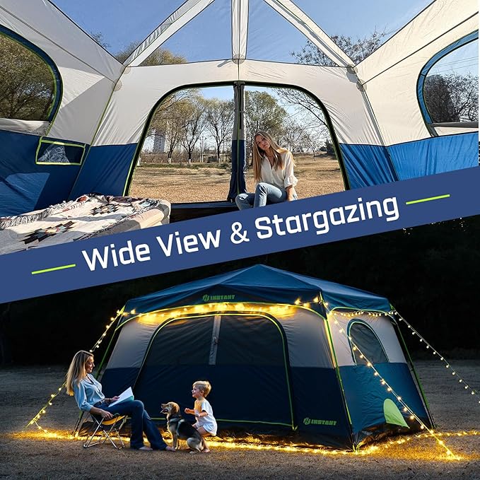 4/6/8 Person Instant Tent, Waterproof Pop Up Tents for Camping with Rainfly, 60 Seconds Easy Setup, Automatic Cabin Tent for Family Camping with Expandable Carry Bag & Upgraded Ventilation