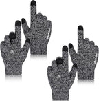 Achiou Winter Gloves for Men Women, 2 Pairs Touch Screen Texting Warm Running Gloves Thermal Soft Knit Lining, Elastic Cuff